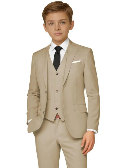 New Kids Solid Suit Set 3 Pieces For Formal Occasion Classy Premium Boys Slim Fit Tuxedo Birthday Party Wear 2-20T