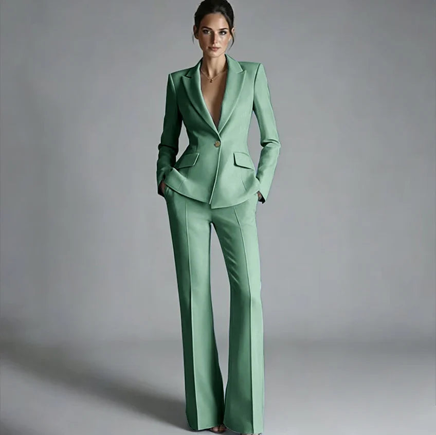 Elegant Women's One-Button Jacket+Pants Suit Set Classic Pink Peaked Lapel 2 Piece Formal Business Wedding Guest Outfit