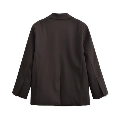 Autumn Women Fashion Solid Blazer Female High Street Pockets Turn-down Collar Single Button Commuter Casual Long Sleeve Coat