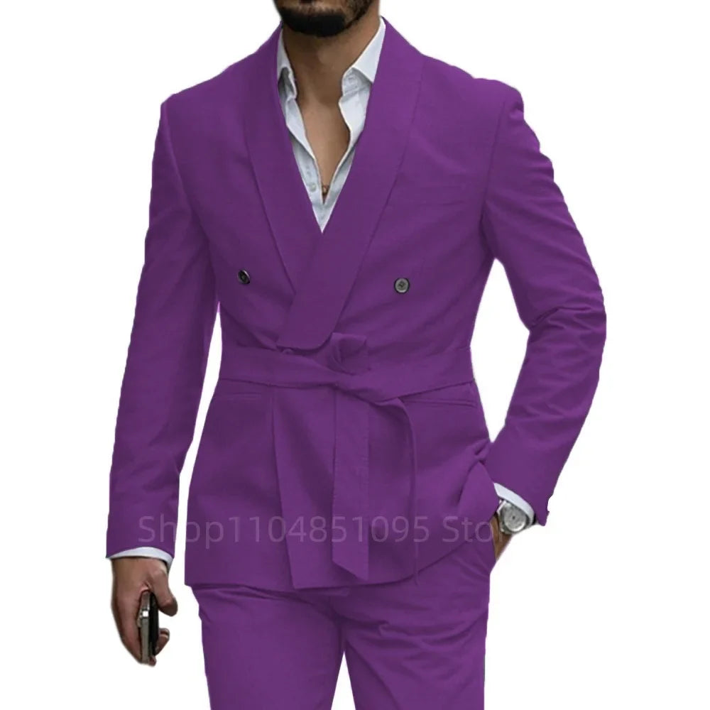 Slim Fit Shawl Lapel Men's Wedding Suits 2 Piece Formal Business Groom Wear Fashion Style Blazer Pants Tuxedos Costume Homme