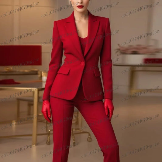 New Red Formal Business Women Suit Wedding Party Prom Ladies Mother Girl Tuxedos Costume 2 Piece Set Jacket Pants
