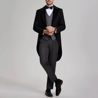 Men Suit 3 Pieces Black With Lapel Tuxedo Set For Wedding Birthday Party Prom Banquet Business Jacket Vest Pants