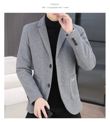 Blazer Men Fashion, Business Gentleman, Groom, Professional Gentleman, Fitted, Casual, Woolen and Cotton Dress, High-end Blazer