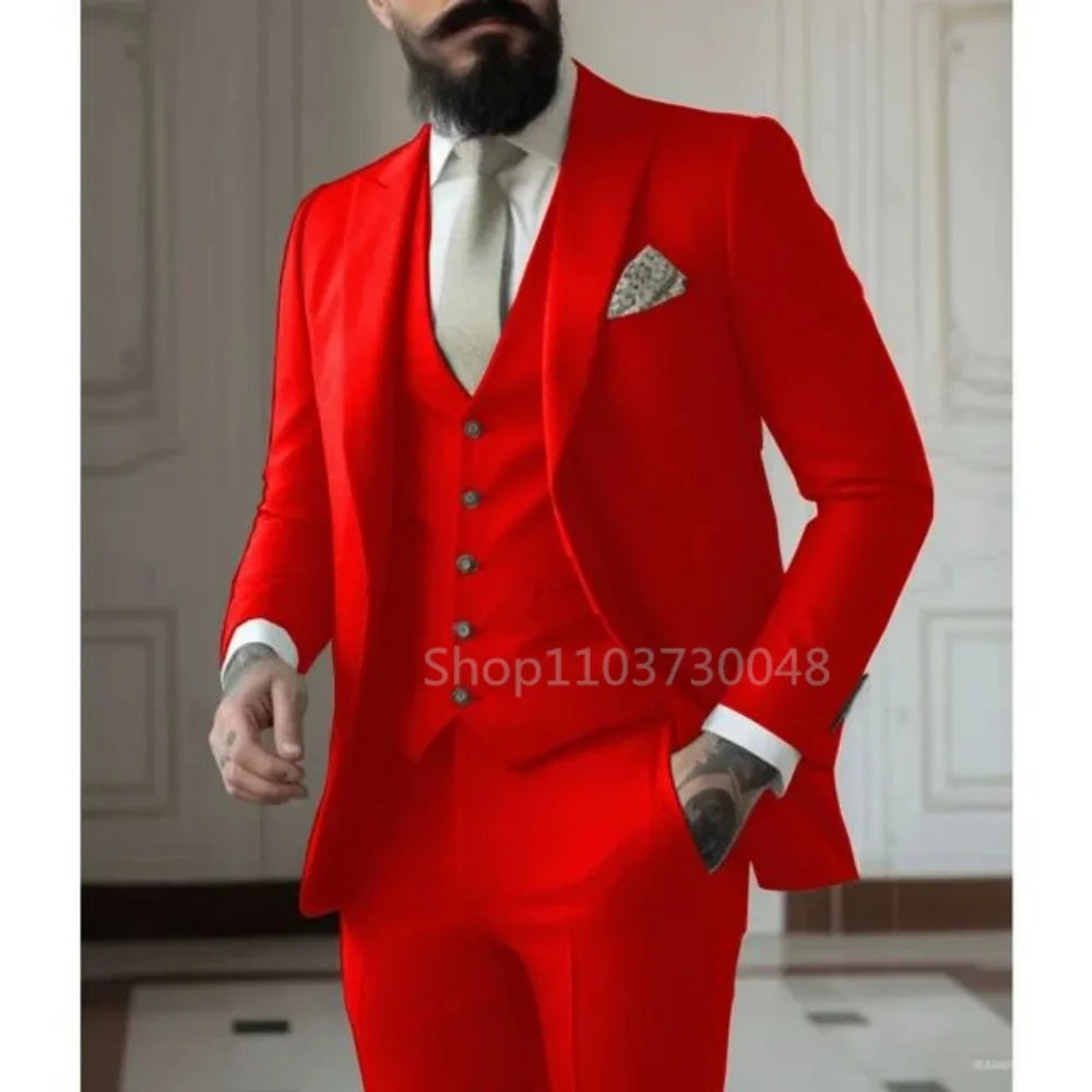 Men's Business Casual Slim-fit Solid Color Blazer Vest Pants Set Outdoor Trendy Wedding Host Formal Wear Terno De Caval