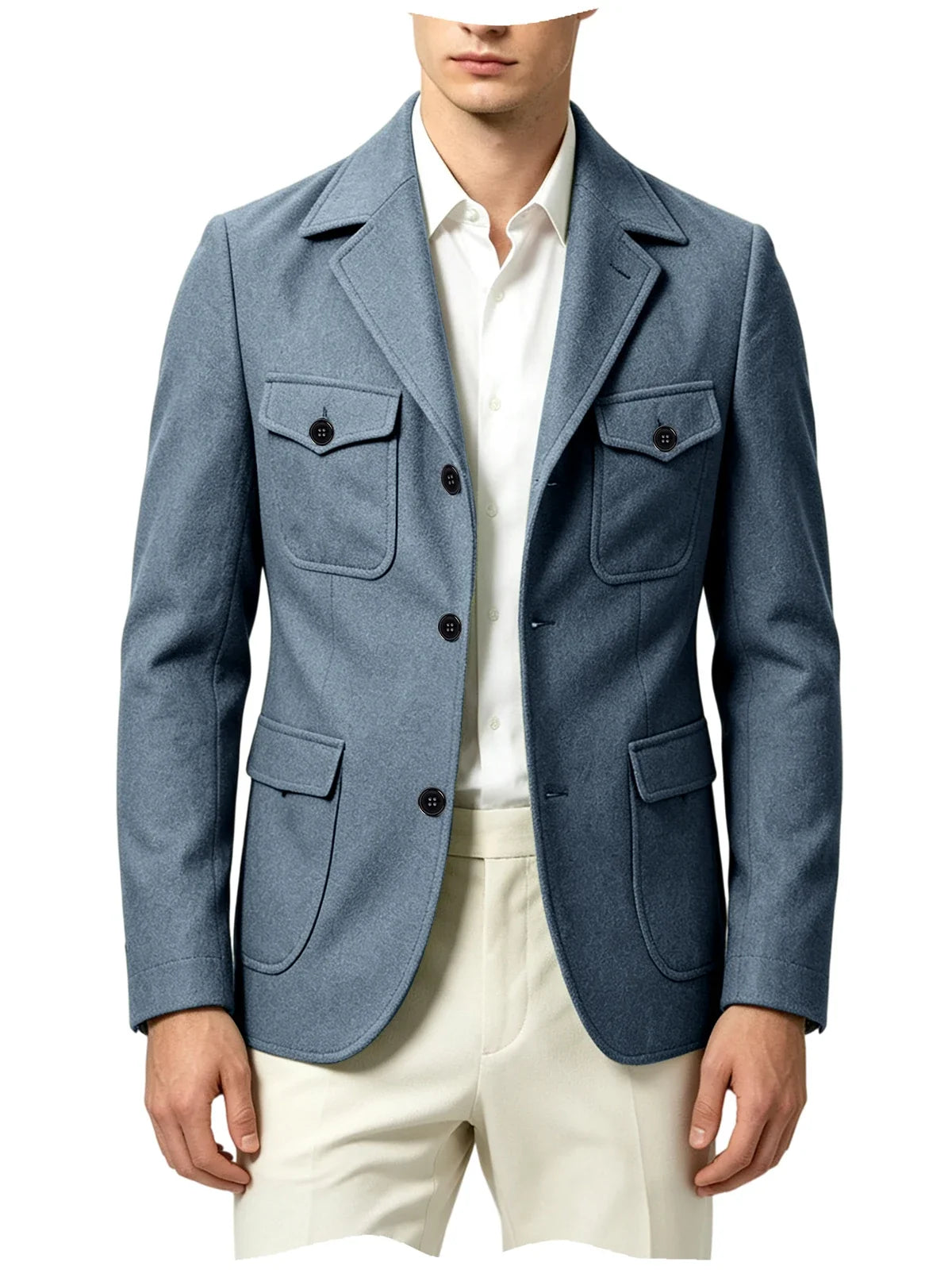 Men's Wool Blazer Notched Lapel Slim Fit 3 Buttons Suit Jacket Multi Pockets Casual Business Autumn Winter Dress Coat Daily Wear