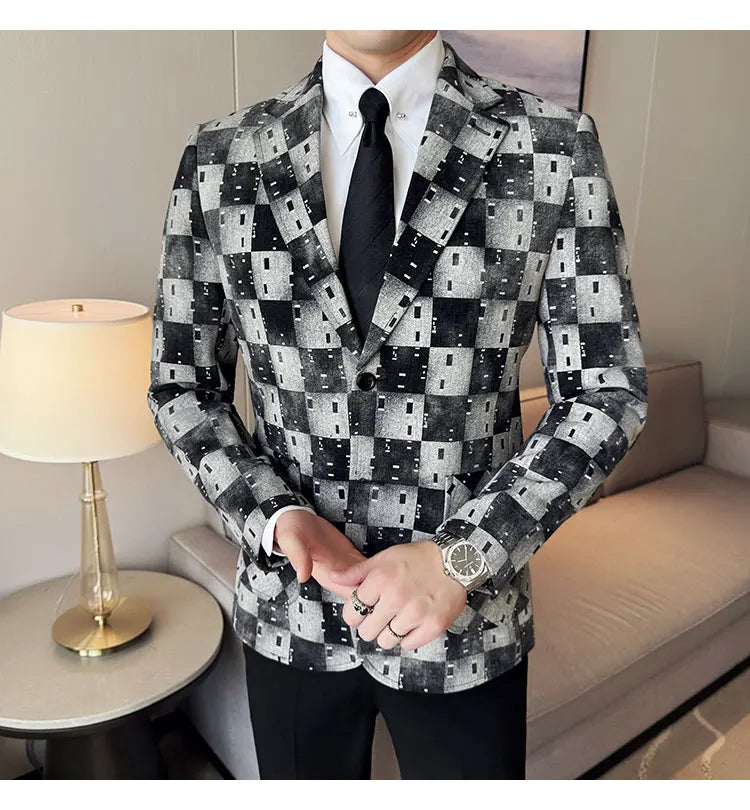 New High Qualitys Denim Jacquard Suit Jacket Men Slim Fit Business Social Formal Social Suit Coats Tailcoats Men Clothes 4XL-M