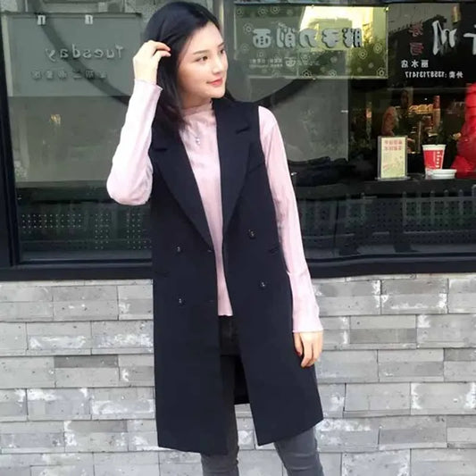 Spring Autumn New Women Mid Length Version Sleeveless Shoulder Jacket Female Spring Attire Appear Thin Fashion Suit Vest Jacket