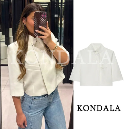 Commute Short Sleeve Blazer Women Summer Elegant Stand-up Collar Short Blazer New 2026 Trendy High Street Casual Blazer
