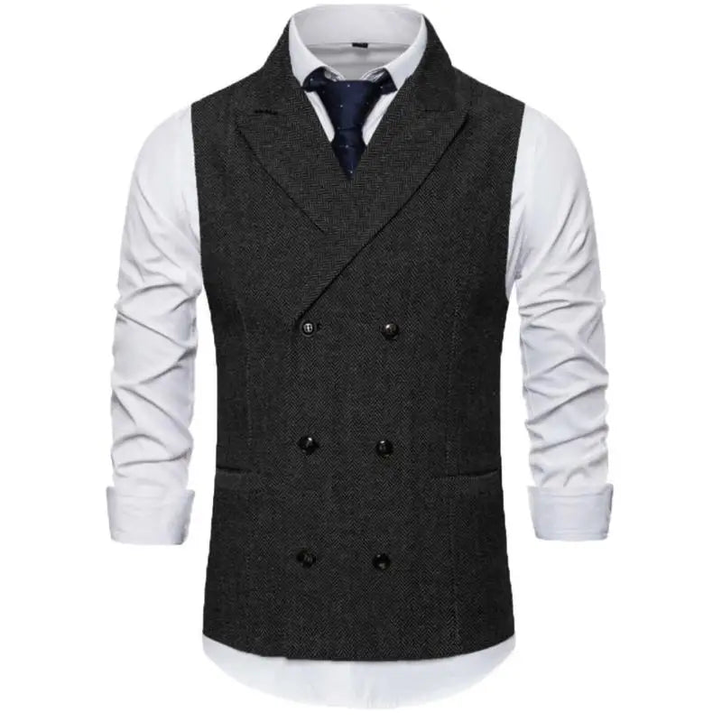 Men's Vest Double Breasted Herringbone Waistcoat for Weddings & Business Formal