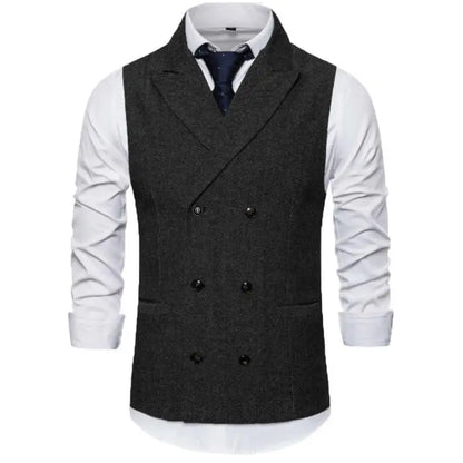 Men's Vest Double Breasted Herringbone Waistcoat for Weddings & Business Formal