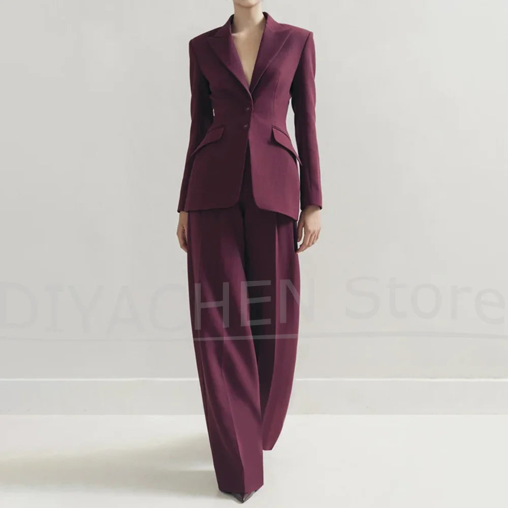 Women's Peak Lapel Suit Set Slim Fit Fashion Single Breasted Office Casual Outfit for Ladies Elegant Solid Color Pants Sets