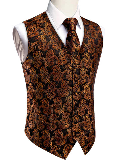 Men's Vest and Tie Set – Paisley Floral Waistcoat with Necktie for Weddings and Business Occasions