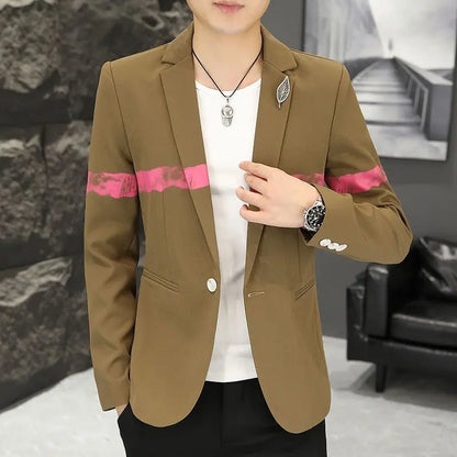 New Trendy Versatile Fashion Solid Color Korean Style Blazer Spring Autumn Casual Men's Slim Fit Handsome Suit Jacket Outerwear