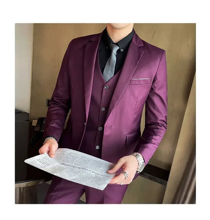 Suit (Blazer + Vest + Pants) Men's Smart Casual Business Formal Korean Style Banquet Suit