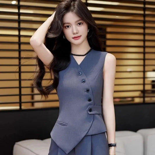 2025 Spring Summer New Women's Blazer High End Casual Vest Waistcoat Female Professional Vest V-neck Sleeveless Short Jacket