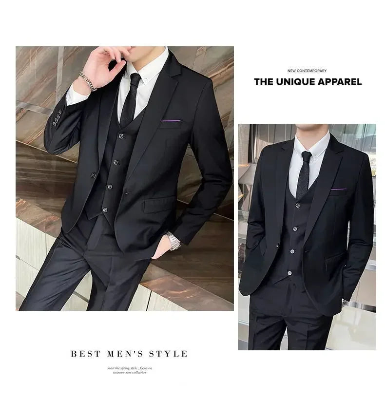 Suit (Blazer + Vest + Pants) Men's Smart Casual Business Formal Korean Style Banquet Suit