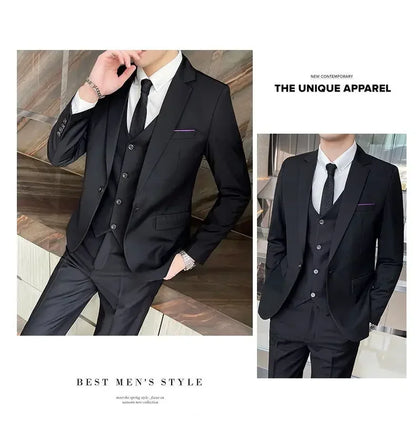 Suit (Blazer + Vest + Pants) Men's Smart Casual Business Formal Korean Style Banquet Suit