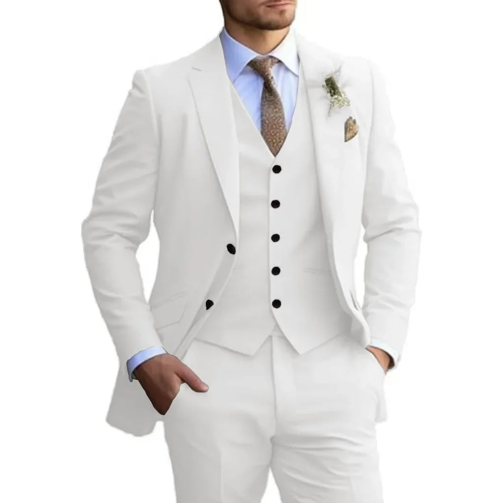 Customized Tuxedo Elegant Suit For Men 3 Piece Blazer Vest And Pant Set Notched Lapel High Quality Suit For Men Wedding suits