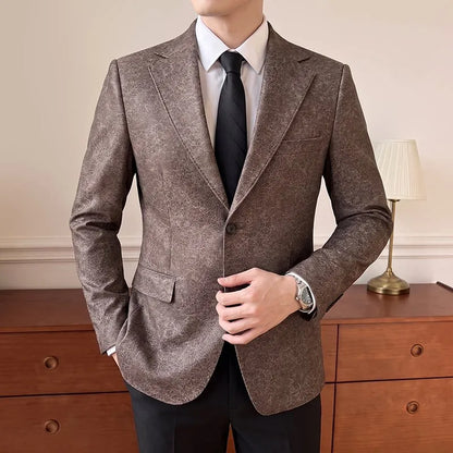 2026 Luxury Leather Suit Jacket Men's Business Casual Leather Men Blazers Social Wedding Groom Banquet Formal Coat Streetwear