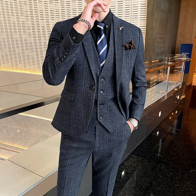 Men's 3-Piece Linen Suit – Smart Casual Big & Tall Formal Set