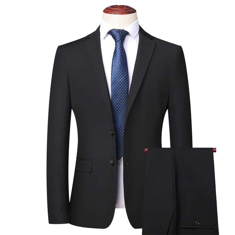 Men's 2 Piece Suit – Smart Casual Slim Fit Blazer and Trousers for Weddings and Formal Occasions – Black – Big & Tall Sizes