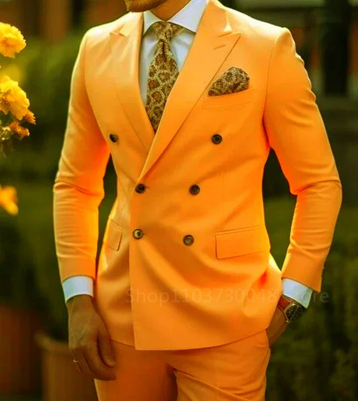 Men's 2-Piece Suit Double Breasted Peak Lapel for Wedding and Formal Occasions