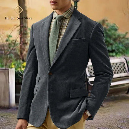 Spring/Autumn New Corduroy Suit Retro Casual Notched Lapel Jacket Single-Breasted Men's Solid Colour Suit Western Sport Coats