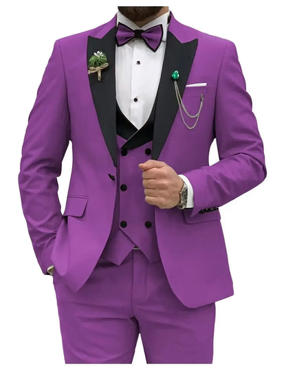 Slim Fit Men Suits Double Breasted Groom Formal Business Male Blazer Set Peak Lapel Party Wedding Tuxedo (Jacket+Vest+Pants)