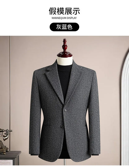 Autumn Winter Thicken Warm 50% Woolen Men Suit Jacket Retro Style Fashion Business Slim Fit Casual Wedding Groom Coats Tailcoat