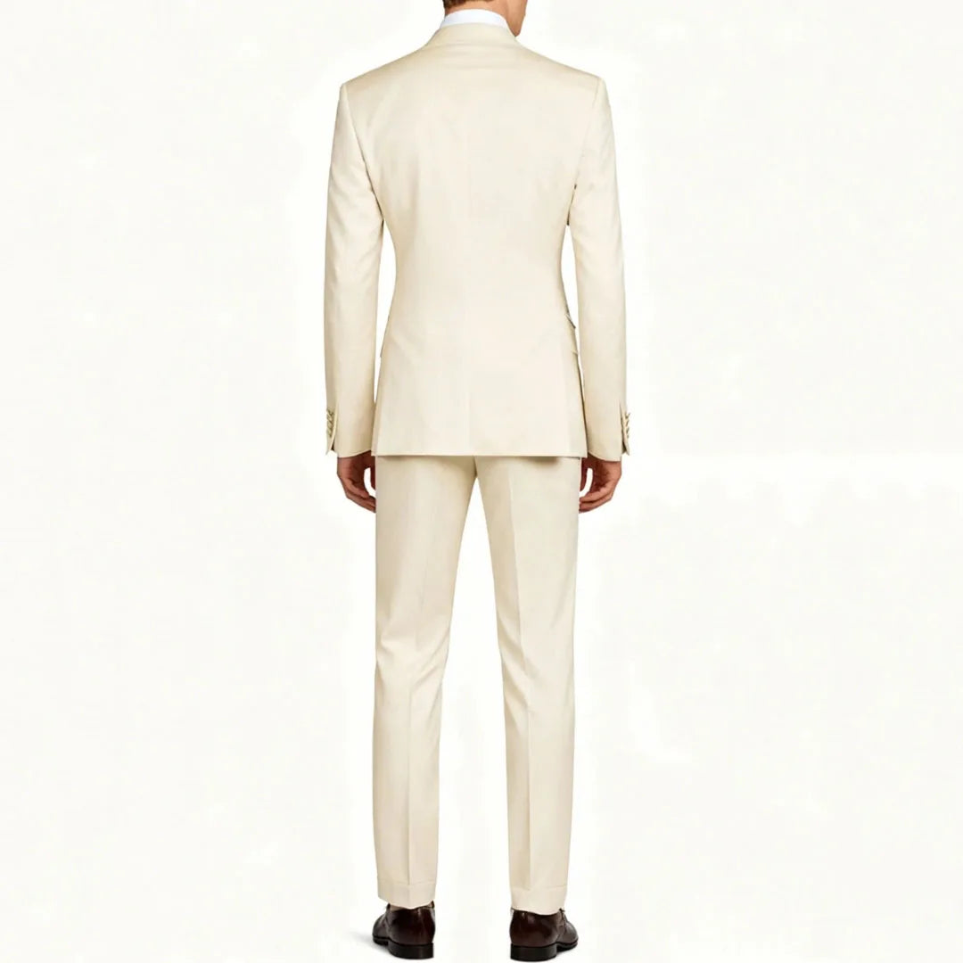  Men Suit 3 Pieces Beige With Lapel Solid For Business Banquet Wedding Groom Daily Tuxedo Office Suit Jacket Vest With Pants