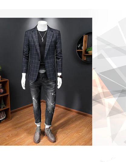 Top Quality Luxury Plaid Business Slim Fit Men Blazer Jacket 2024 Spring Autumn Casual Blazers For Men Elegant Dress Suit Jacket