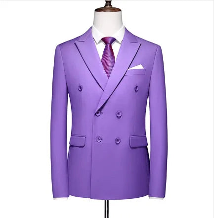 Men's Double Breasted Blazer – Slim Fit Solid Color Formal Jacket for Weddings & Office