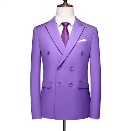 Men's Double Breasted Blazer – Slim Fit Solid Color Formal Jacket for Weddings & Office