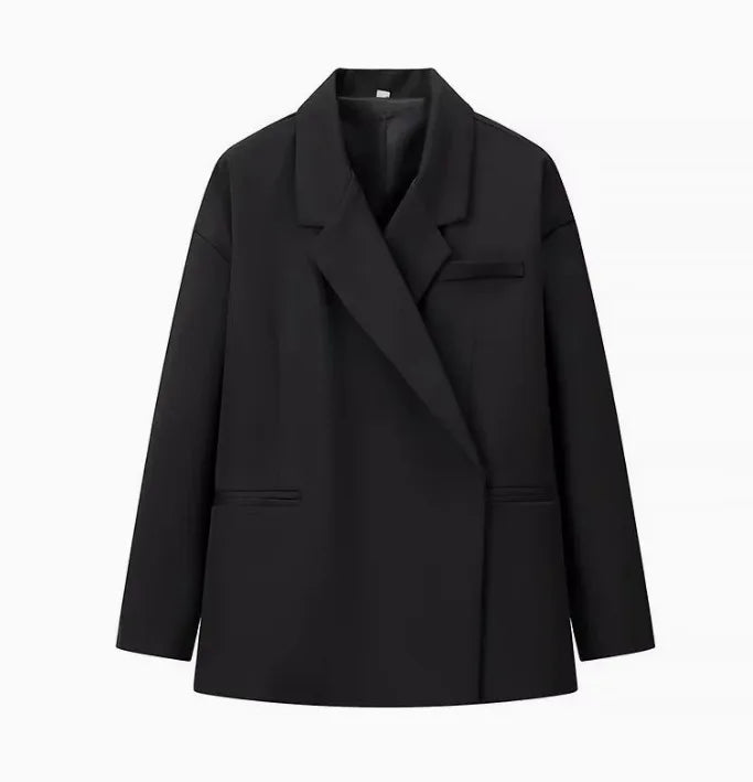 Cross-Border Women's Fashion Color Block Lapel Side Buttoned Suit Jacket Princess Style Loose Fit Long Sleeve Regular Length