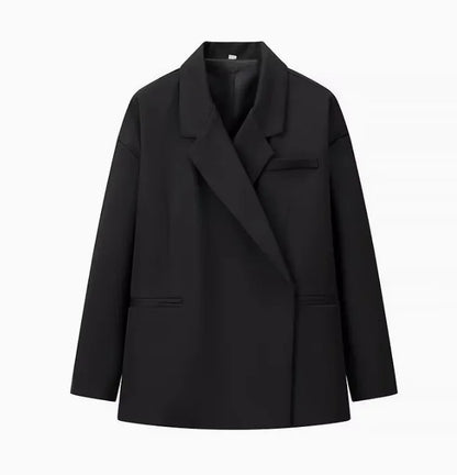 Cross-Border Women's Fashion Color Block Lapel Side Buttoned Suit Jacket Princess Style Loose Fit Long Sleeve Regular Length