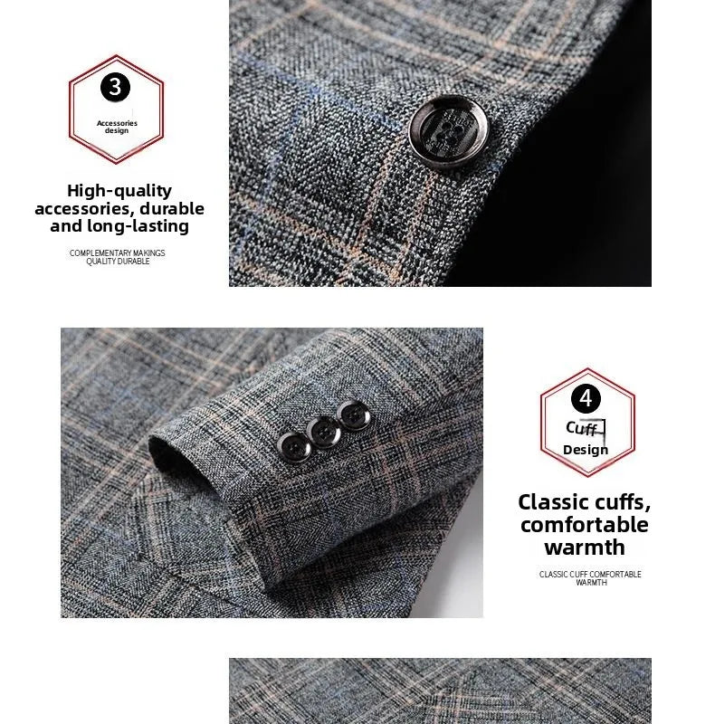 Blazer Men's Fashionable High-end Business-oriented Outdoor Gentleman's Trendy Checked Casual Wear for Hosting Weddings Blazer