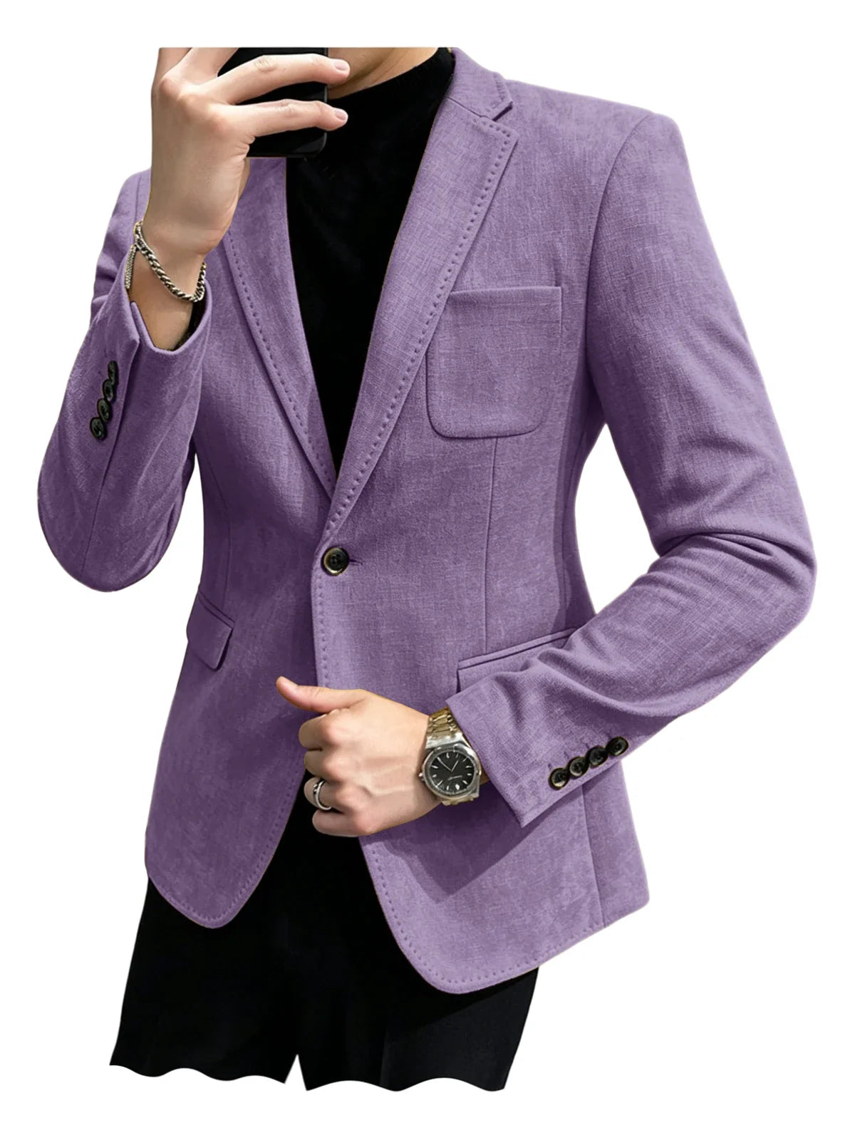 Cotton Linen Blend Men Suit Blazer Slim Fit Breathable Soft Man Jacket For Business Wedding Office Daily Vacation Outdoor Coat