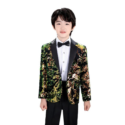 Kids Piano Wedding Birthday Tuxedo Dress Children's Shining Sequins Stage Show Photography Suit Boys Performance Costume