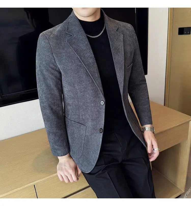 Men's Corduroy Blazer Single Breasted Smart Casual Wedding Jacket