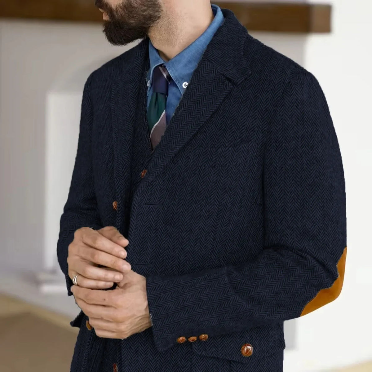 Herringbone Tweed Tweed Hunting Casual Blazers Autumn/Winter Vintage British Men's Suit Jacket Fashionable Gentleman Wedd Attire