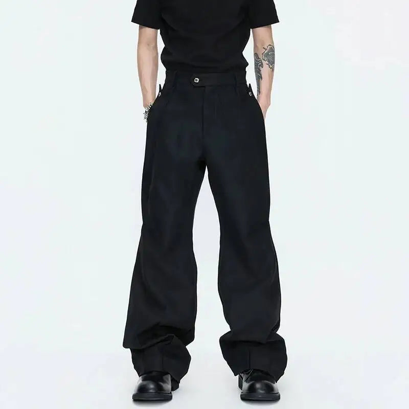 2026 Spring Patchwork Design Cross Collar Solid Color Casual Jacket Men Fashion Elegant Temperament Straight Pants JY6553