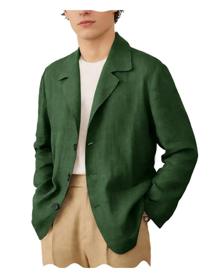 Blazer Men Linen Cotton Single Breasted Classic Fit Lightweight Summer Sport Coat for Beach and Casual Wear