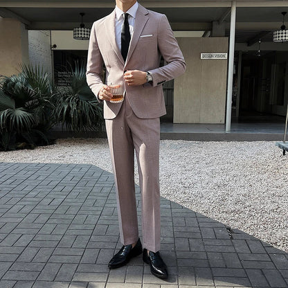 (Jacket +Pants) 2025 New Luxury Elegant Men's Suits 2 Piece Set Fashion Korean Casual Slim Fit Social Groom Wedding Tuxedo