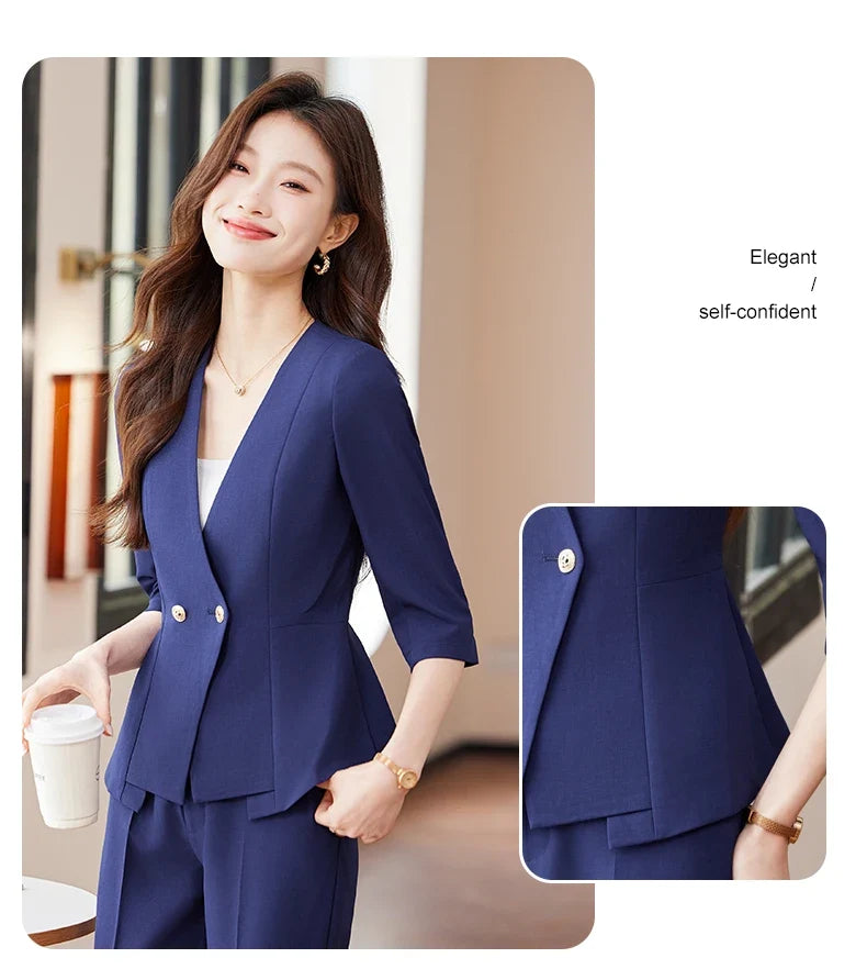 2025 Summer New Fashionable Business Women's Suit, High-Quality Two-Piece Mid-Sleeved Blazer + Pants. Soft and Comfortable