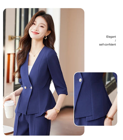 2025 Summer New Fashionable Business Women's Suit, High-Quality Two-Piece Mid-Sleeved Blazer + Pants. Soft and Comfortable