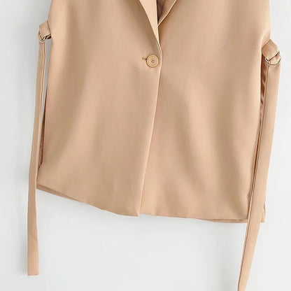 Women Fashion With Taps Side Vents Waistcoat Vintage Sleeveless Front Button Female Outerwear Chic Vest Tops