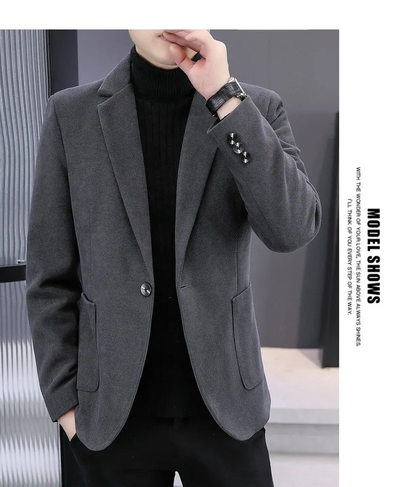 Blazer Men Fashionable Outdoor Wedding Versatile Slimming and Casual Korean Version Golden Mink Velvet Velvet and Cotton Blazer