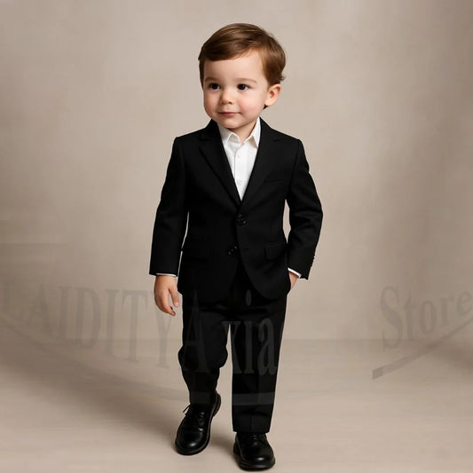 Boys Black 2 Piece Formal Suit Set for Wedding Pageant Party Prom Special Occasion Fashion Gentleman Outfit Blazer and Pants