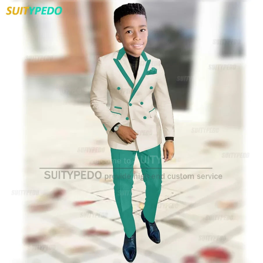 Fashion Suit For Boys Evening Dinner Tailor-made High Quality Outfits Fashion Children Double Breasted Blazer Pants Two Pieces