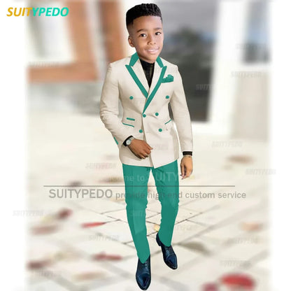 Fashion Suit For Boys Evening Dinner Tailor-made High Quality Outfits Fashion Children Double Breasted Blazer Pants Two Pieces